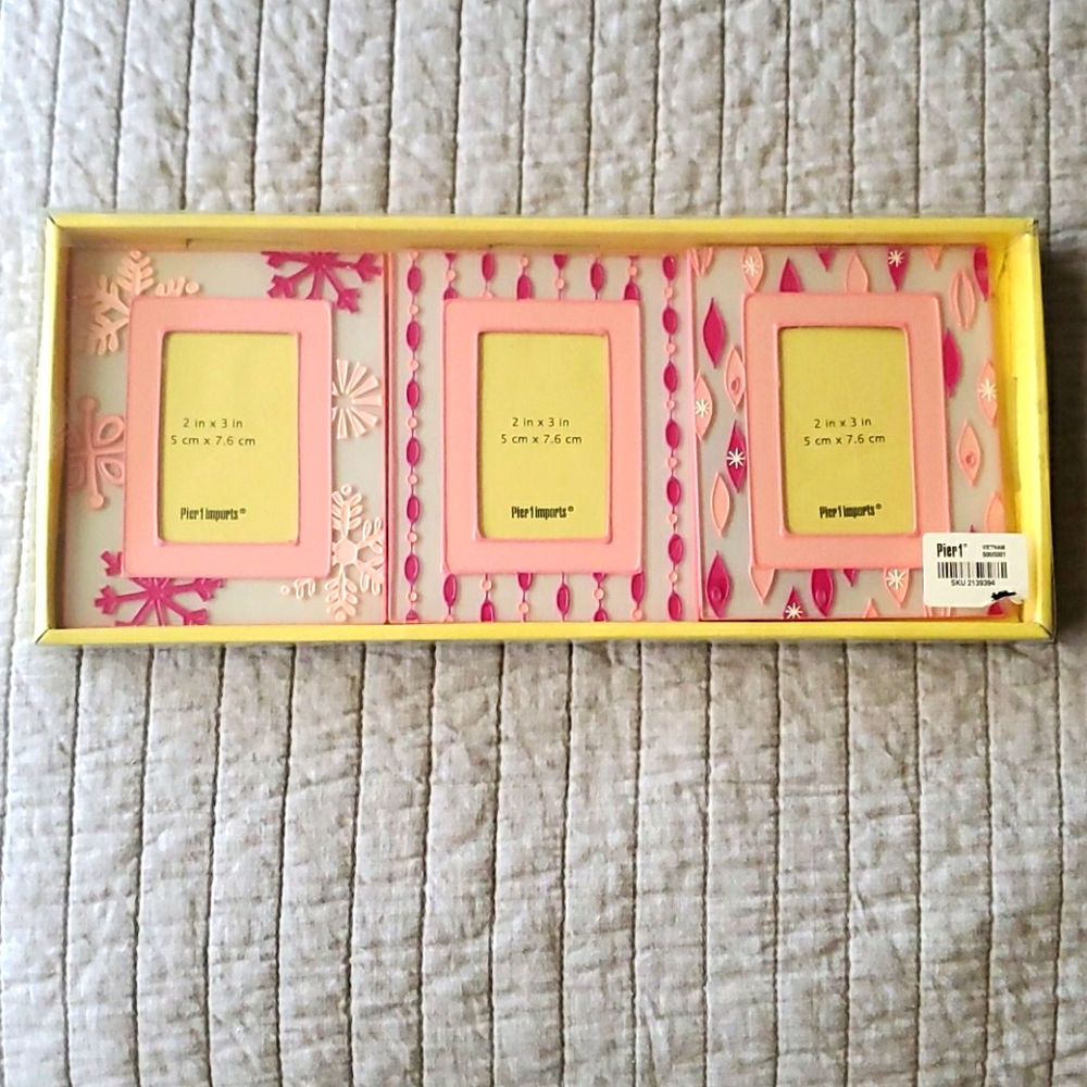 Pier 1 Imports Set of 3 Pink Christmas Decor Frame